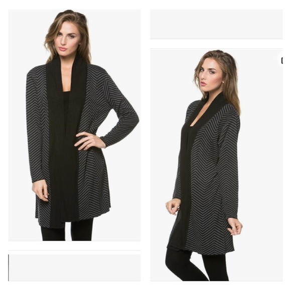 KERISMA Cashmere Blend Chevron Pattern Knit Open Front Cardigan Size L - Picture 4 of 10